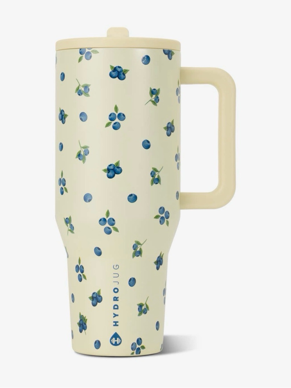 HydroJug Cream Travel Tumbler with Blueberry Print